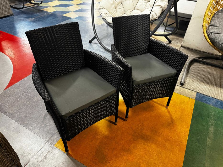 OUTLET! Komplet Krzeseł Ogrodowych Z Technorattanu Czarne Krzesła