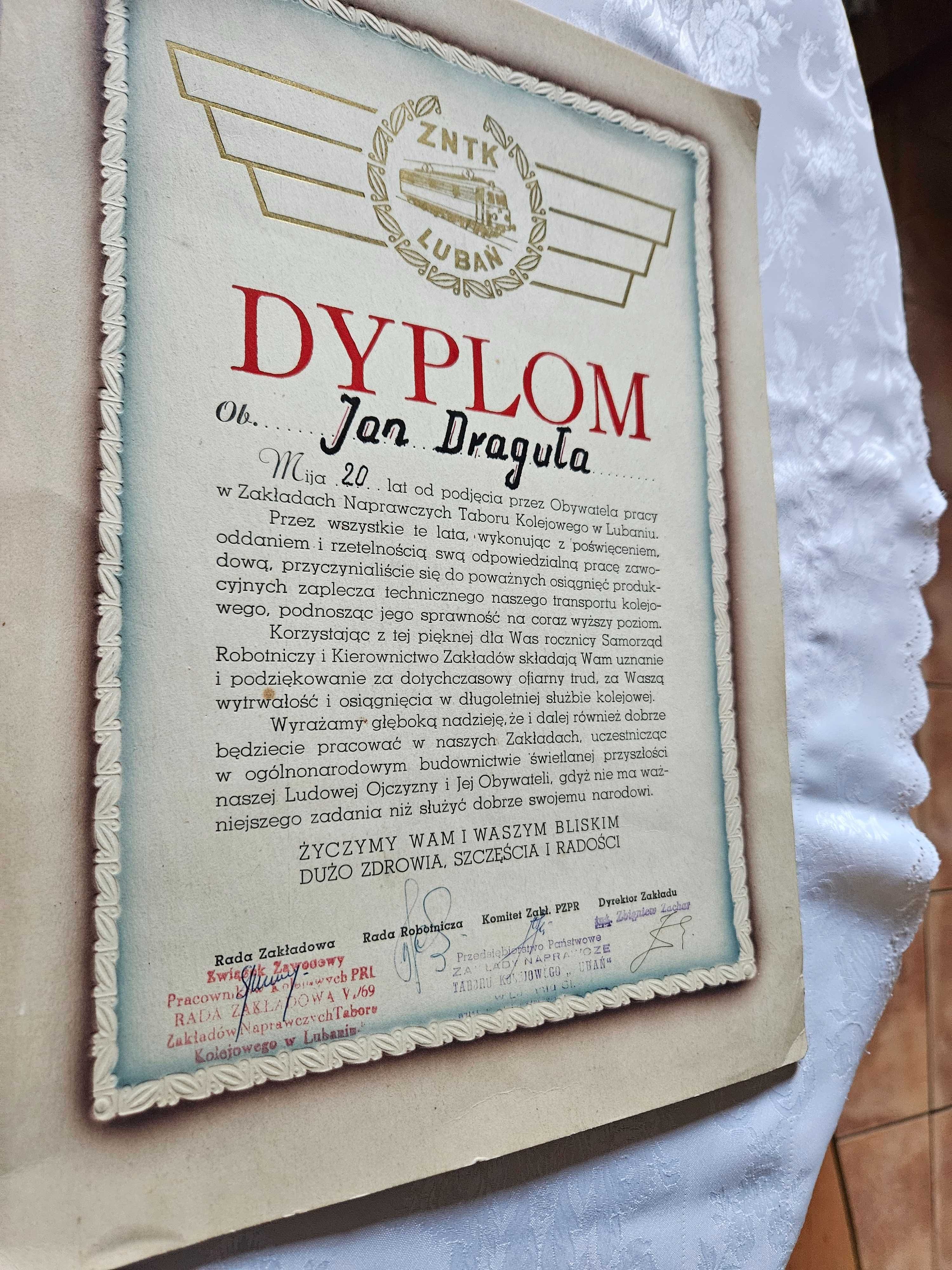 Dyplom PRL ZNTK Lubań 1970 rok