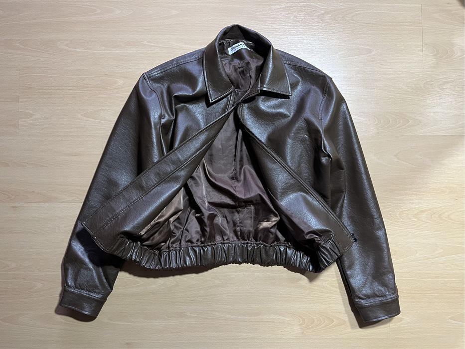 Кожана курточка пиджак коричнева кожанка коричневая куртка зам.кожа