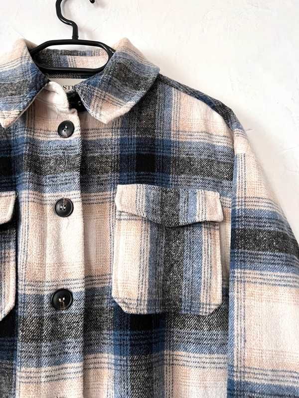 Kurtka koszulowa w kratę wełna Studio Only xs/s boxy fit wool jacket