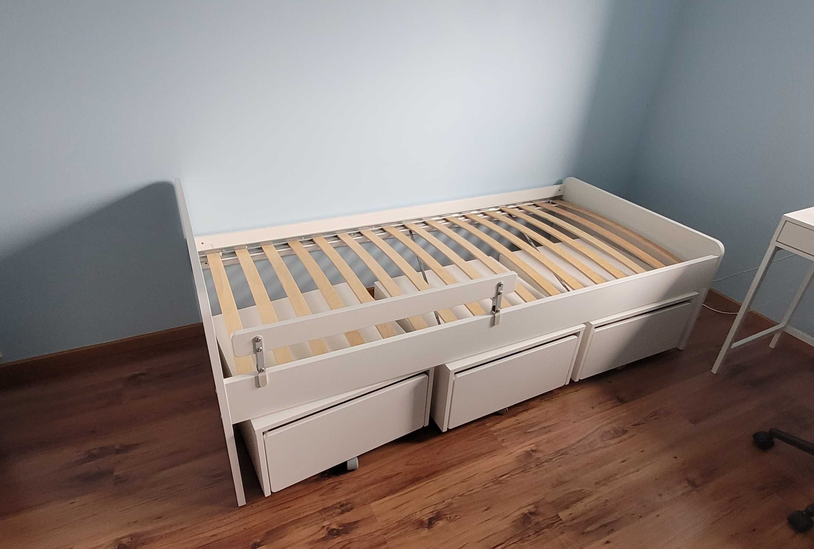 Łóżko IKEA SLÄKT Rama łóżka z 3 poj na pościel, biały, 90x200 cm