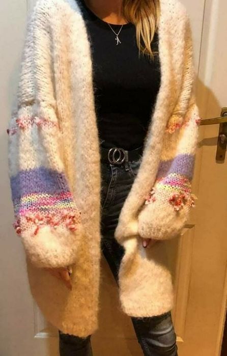 Kardigan sweter długi z luksusowej wełny