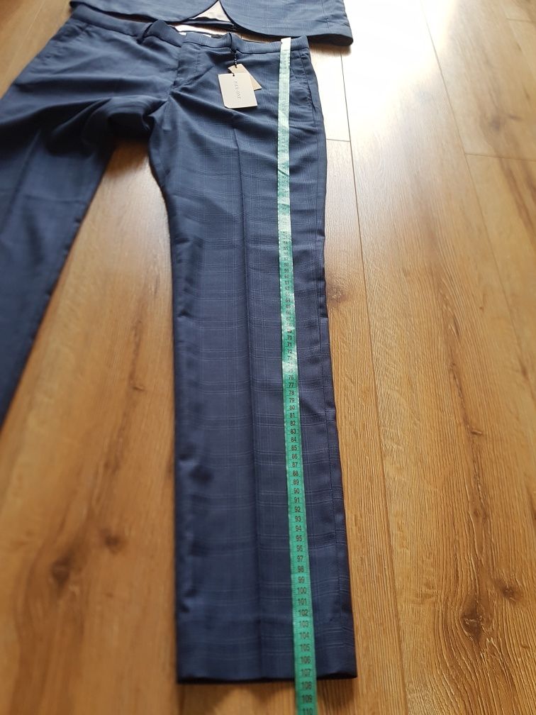 50 L Pier One garnitur męski w kratę blue niebieski marynarka spodnie