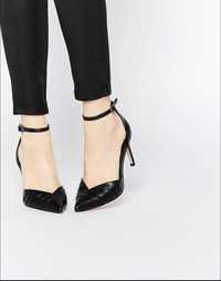 Новые черные кожаные босоножки туфли с ремешками на щиколотке Asos 39