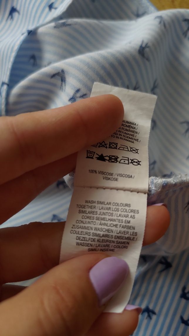 Koszula bluzka niebieska biała w paski i wzór Atmosphere 36 S 100% wis