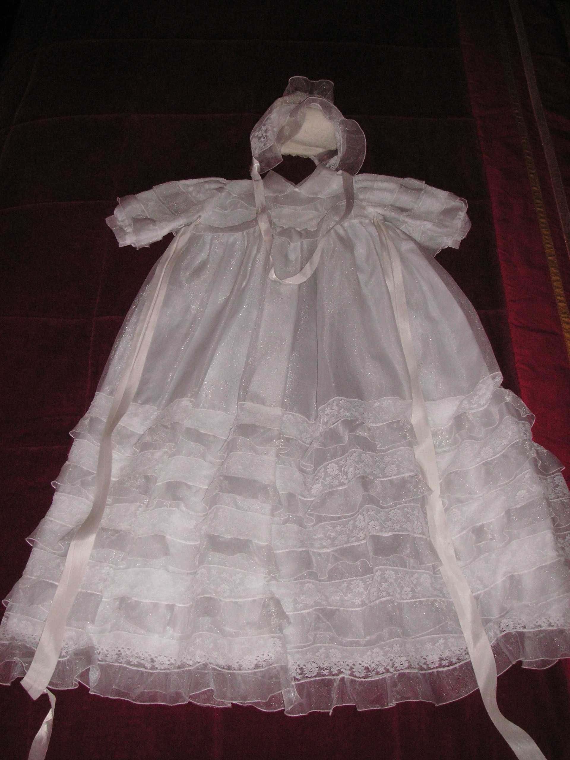 Vestido Batizado e Touca para Bebé (Branco)