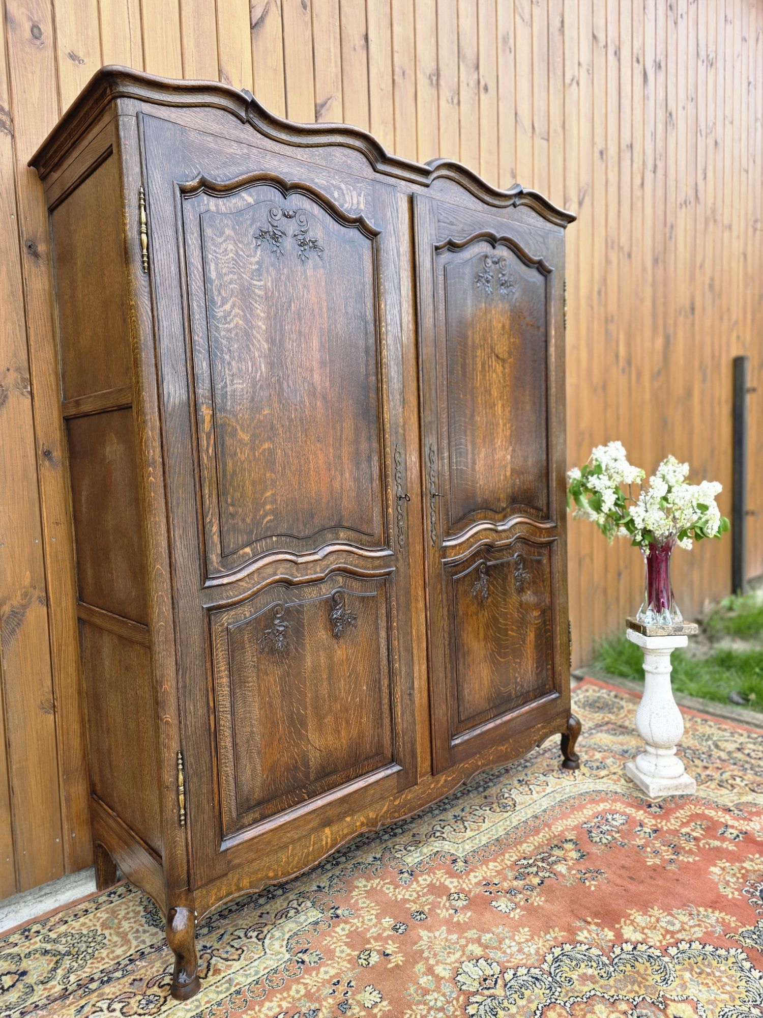Szafa dębowa Ludwik kwiatki ciemna 155cm  #1762 Stylowy Węgrów