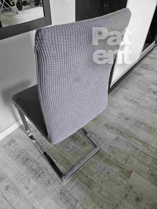 Pokrowce na krzesła szare żakardowe kratka 4 szt siwe