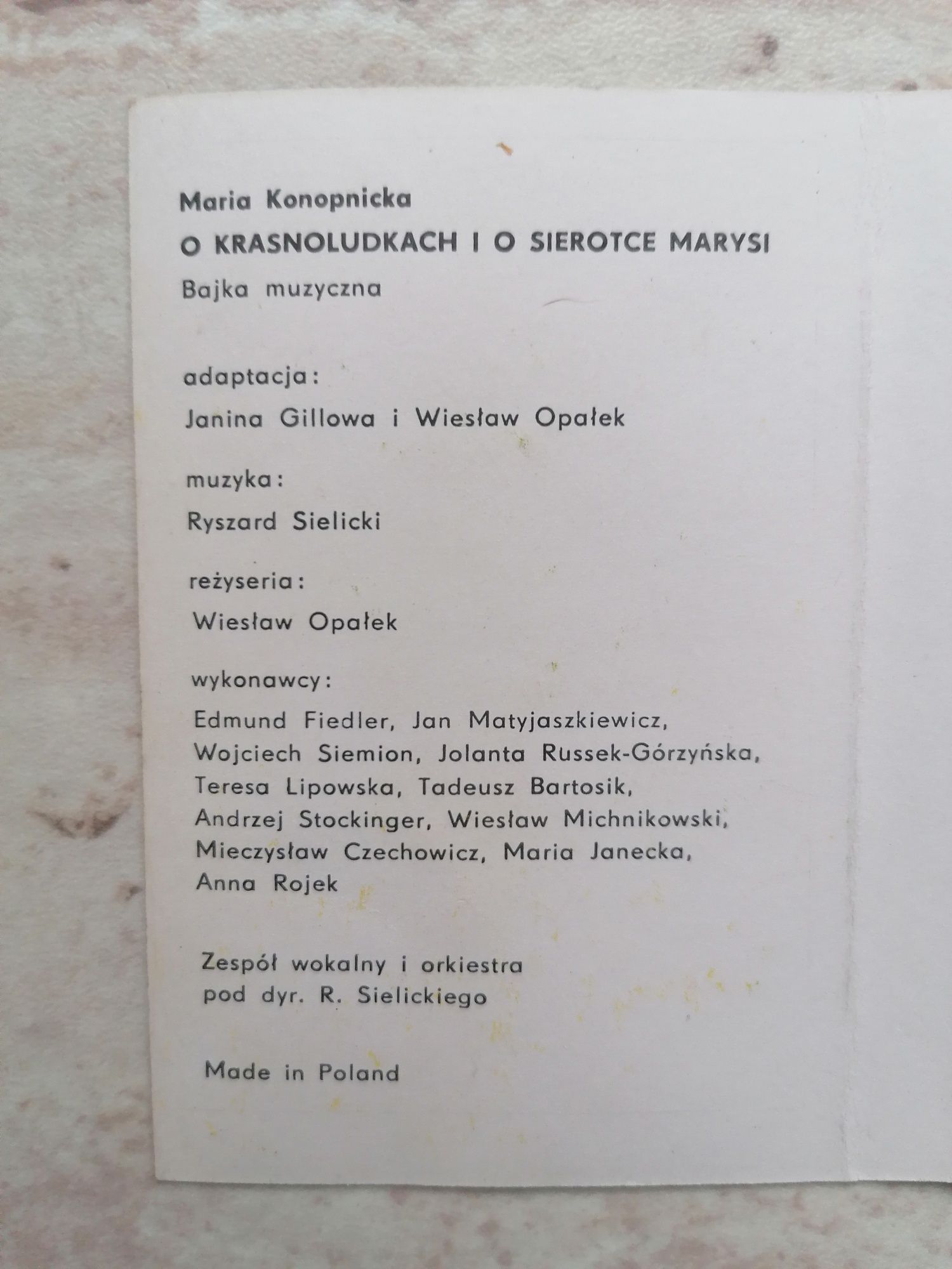 kaseta bajka muzyczna O Krasnoludkach i Sierotce Marysi
