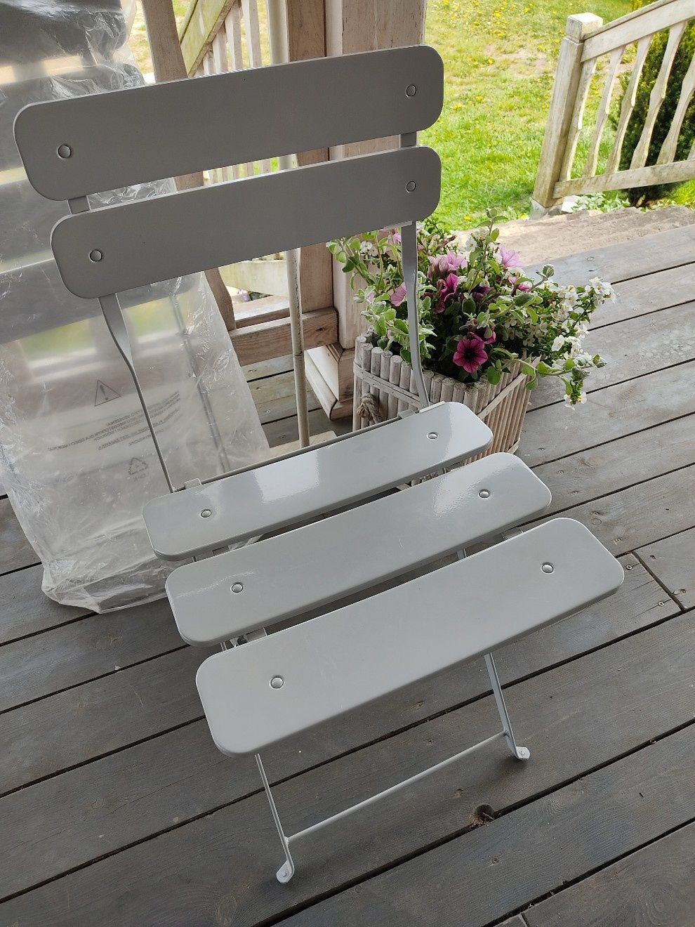 Nowe krzesło szare składane metalowe taras balkon meble ogrodowe