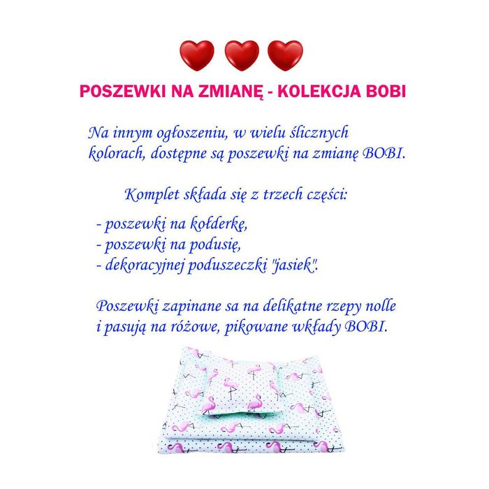 Kolekcja Bobi- Pościel dla lalki Biedronki Poszewki i wkłady- 5 części