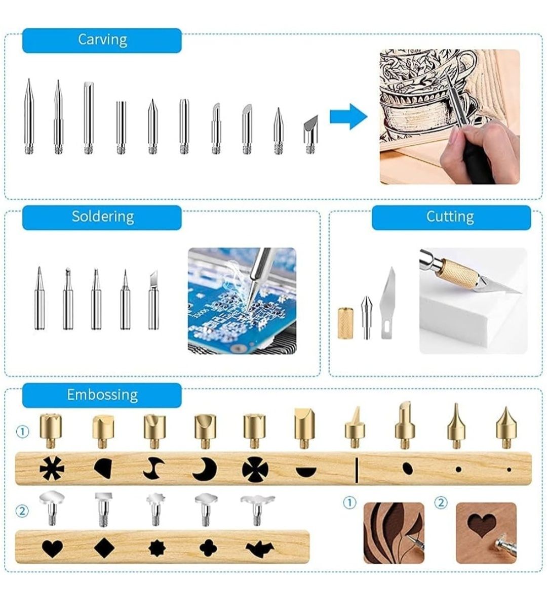 Zestaw 113 narzędzi do wypalania w drewnie pióro do pirografi
