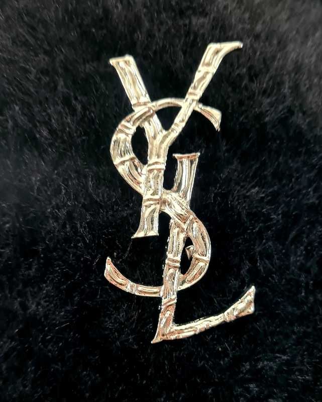YSL broszka kolor srebra duża 6,5cm