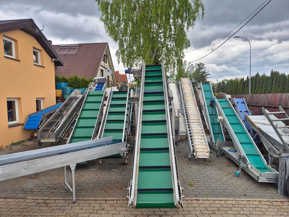Przenośnik taśmowy  skosny łukowy zabieraki transporter stól  podajnik