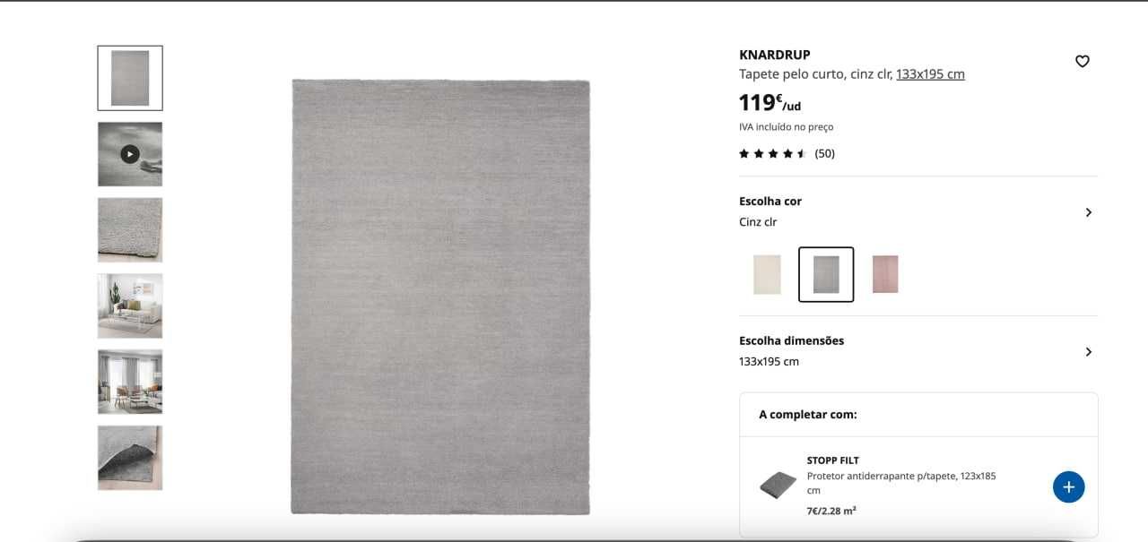 Tapete pelo curto, cinza, 133x195 cm IKEA KNARDRUP