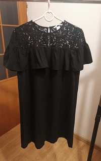 Sukienka czarna H&M 38 falbanka koronka elegancka