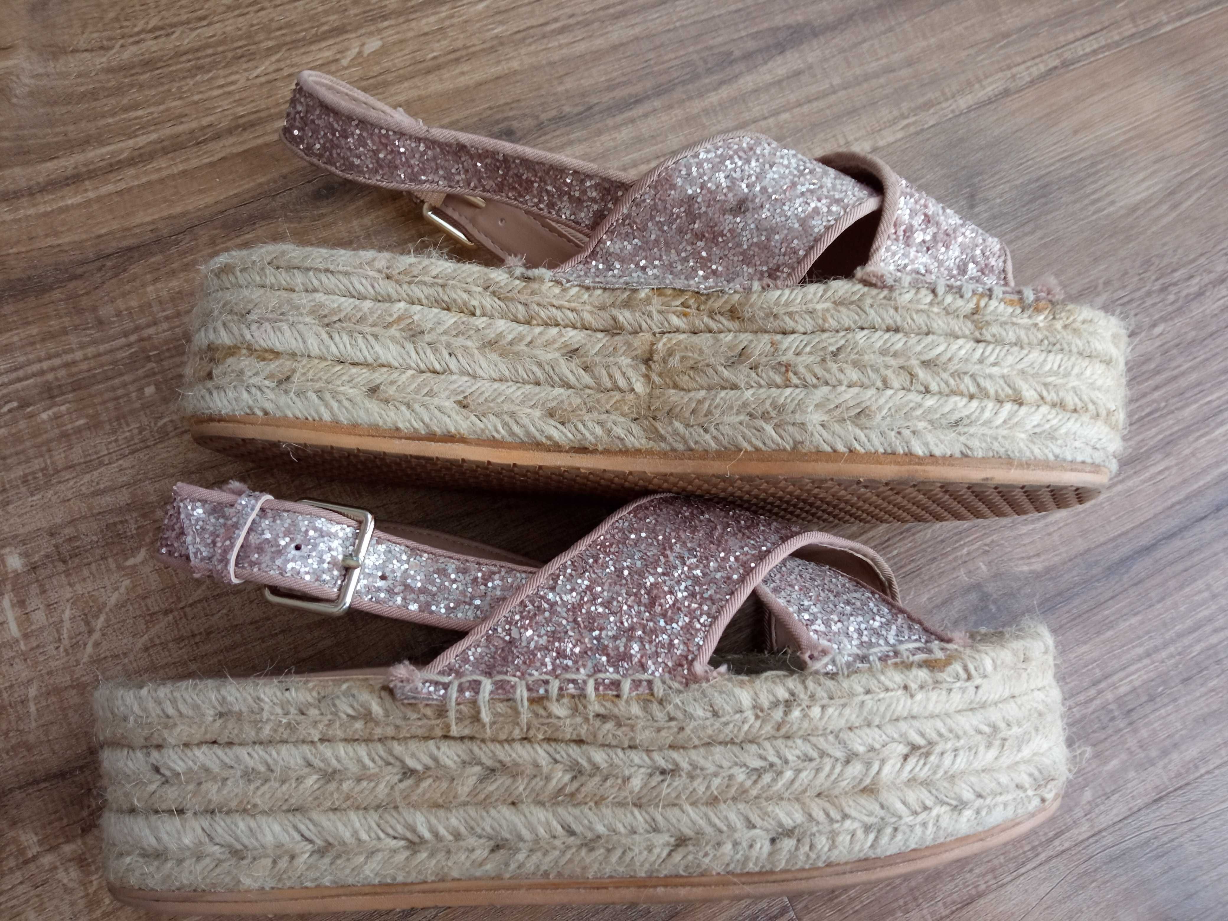 Espadryle na koturnie koturna 37/38 brokat sznurek