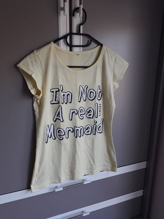 T-shirt damski koszulka z krótkim rękawem żółta z napisem sinsay S