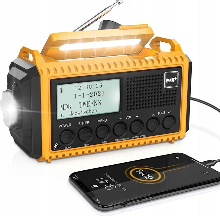 Radio awaryjne ROCAM CR1009 z korbką i radio pogodowe 1009 Pro żółte