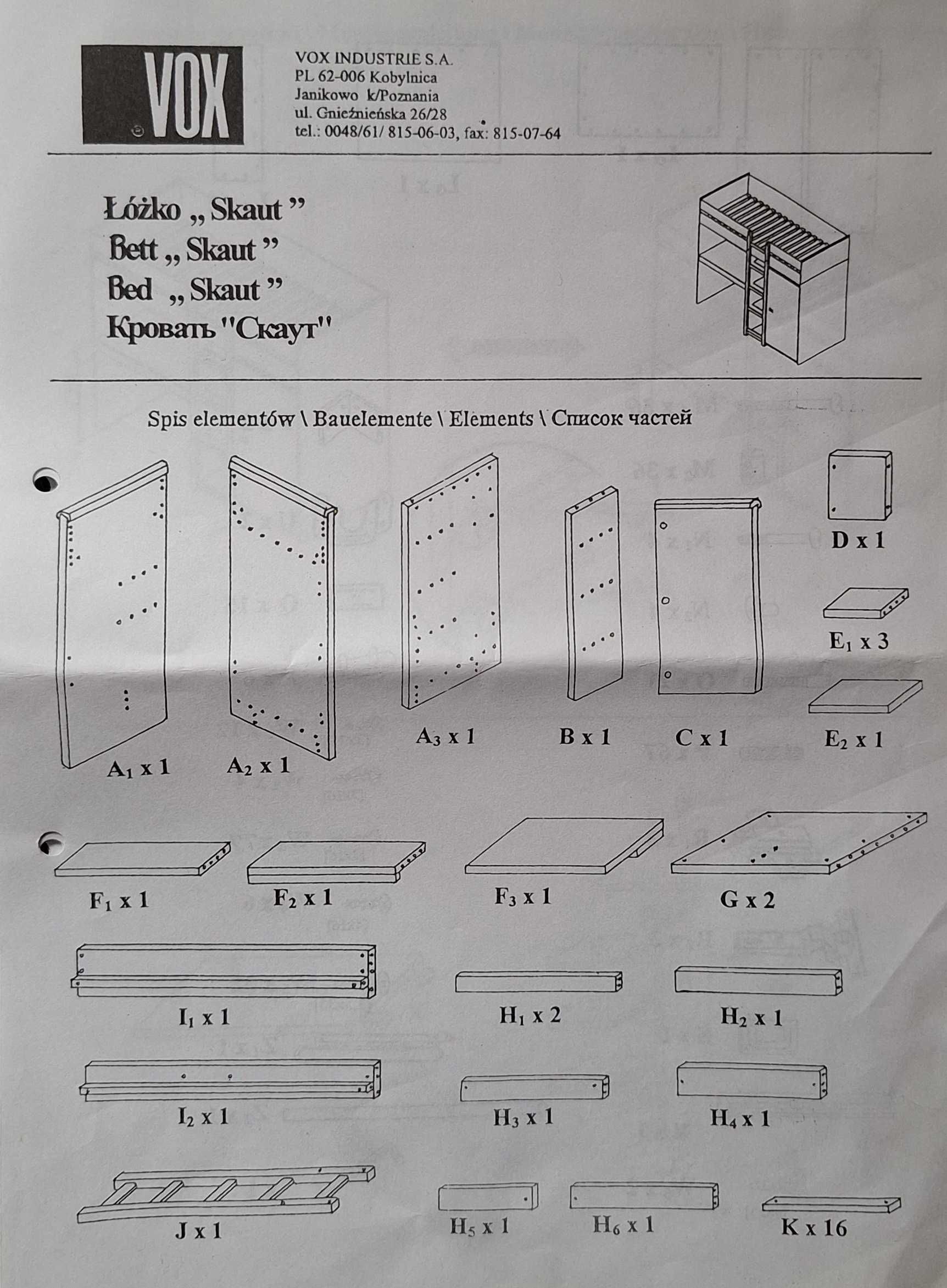 Łóżko piętrowe plus regał, meble VOX