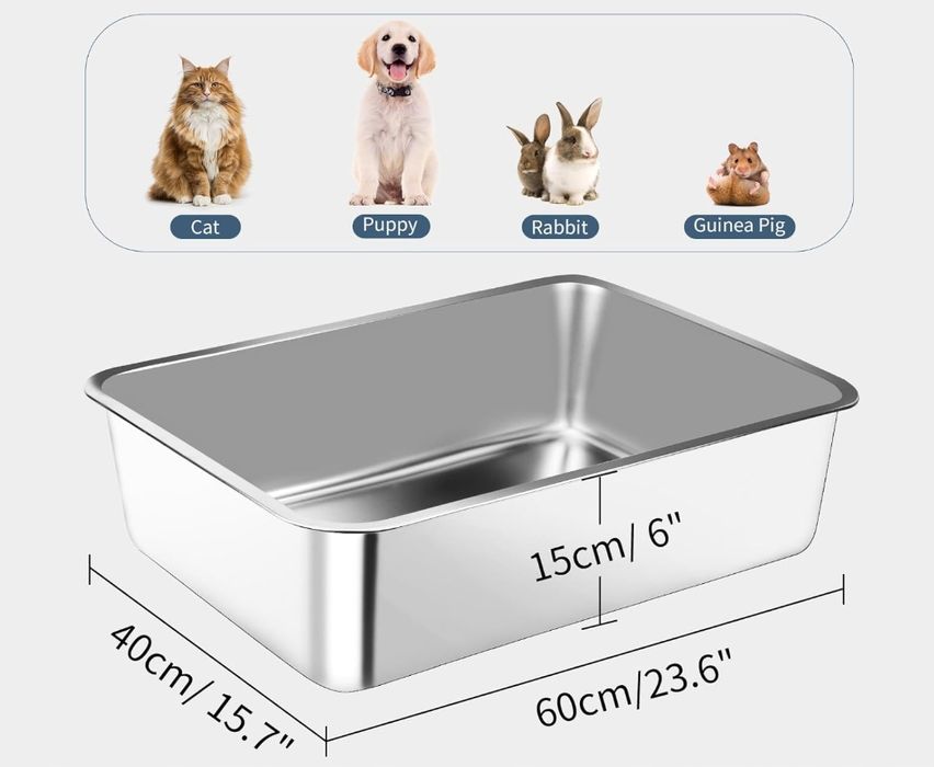 Kuweta Dla Kota Ze Stali Nierdzewnej, 60 × 40 × 15 Cm Duża Powystawowy