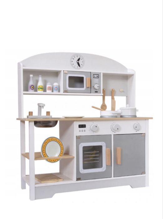Дитяча дерев'яна сіра кухня Avko Парма + набір посуду