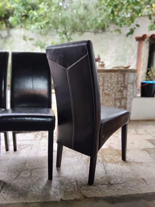 Conjunto 4 cadeiras em pele - castanho escuro