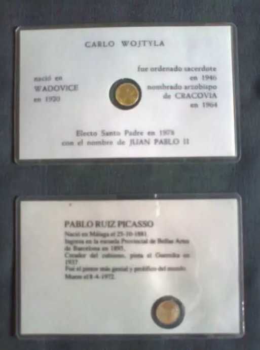 Dois cartões plastificados de homenagem: PABLO PICASSO e JOÃO PAULO II