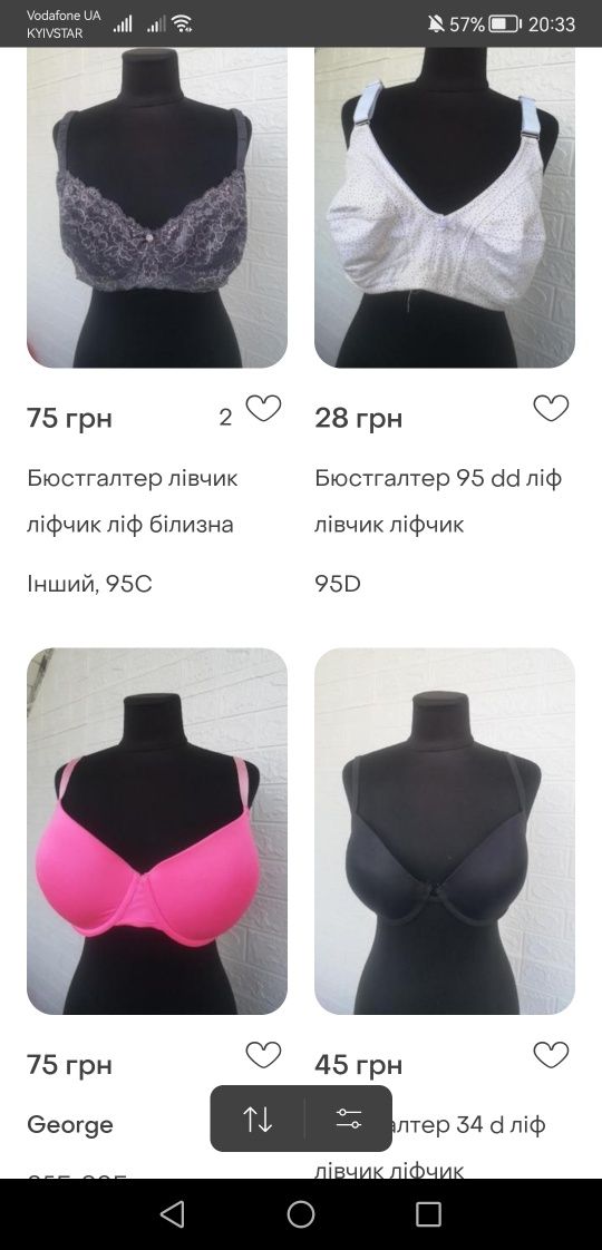 Жіноча білизна 95 С (бюстгалтери) різні розміри