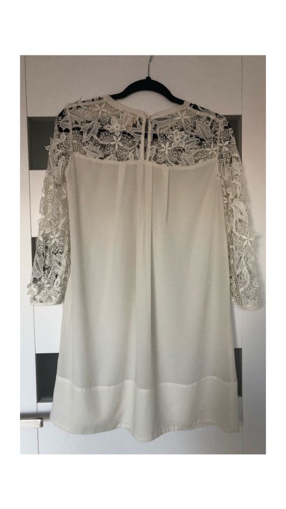 H&m sukienka conscious exclusive biała kremowa koronka koronkowa 34 xs