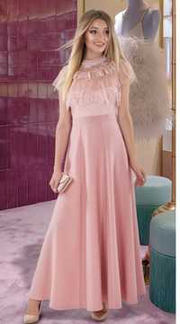 Нарядное розовое длинное платье 42р.