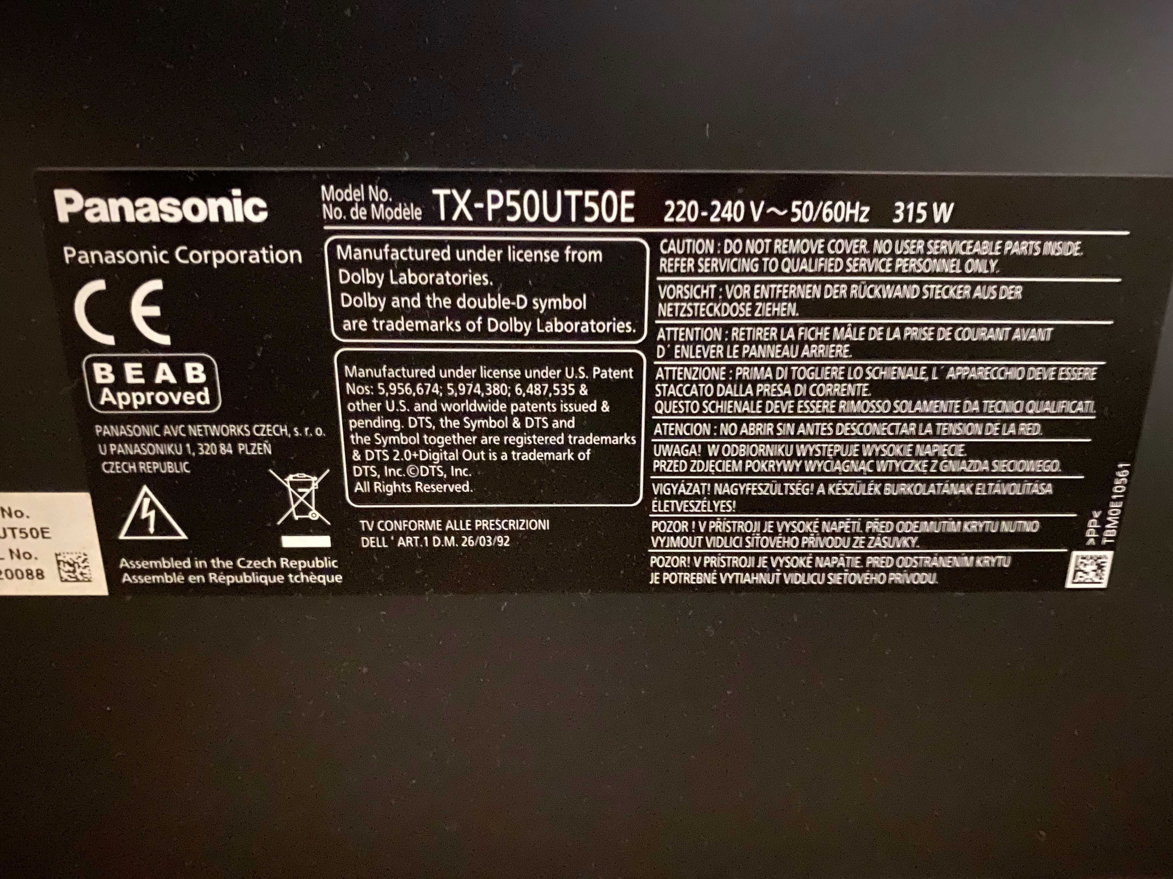 Panasonic Viera Plasma TV 50" TX-P50UT50E