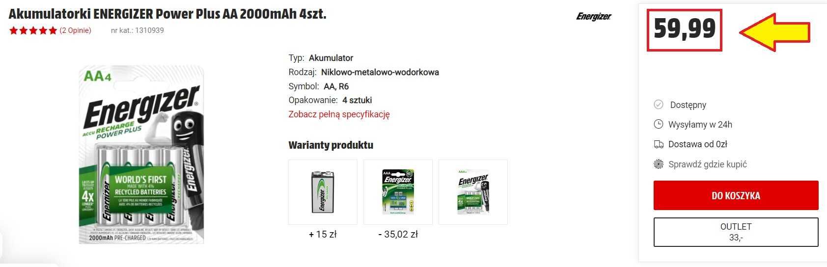 NOWE Akumulatorki ENERGIZER Power Plus - AA - 4szt