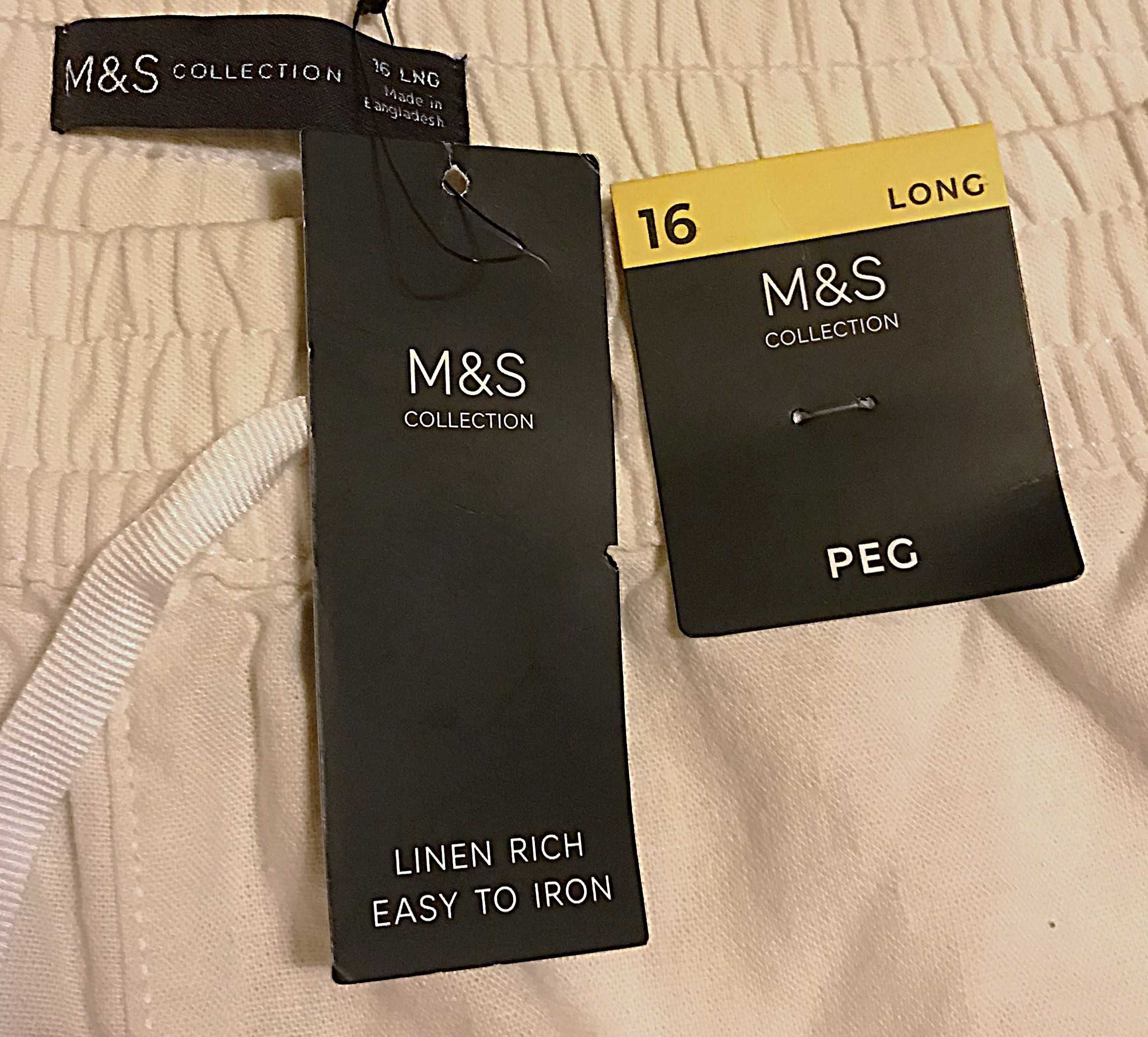 spodnie marks&spencer len wiskoza białe wiązane guma plus size 44