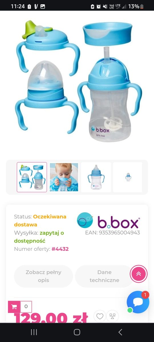 Zestaw b.box 4 w 1 kubek niekapek bidon