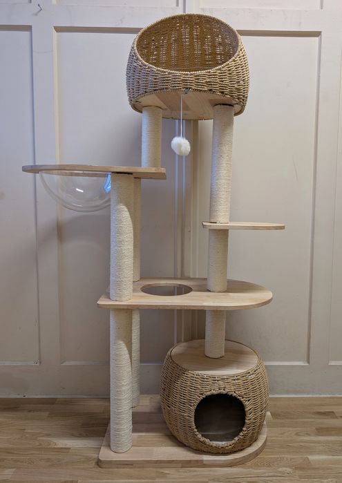 Drewniany Drapak dla Kota Miaura Natura Pleciony 88x40x150cm Kremowy