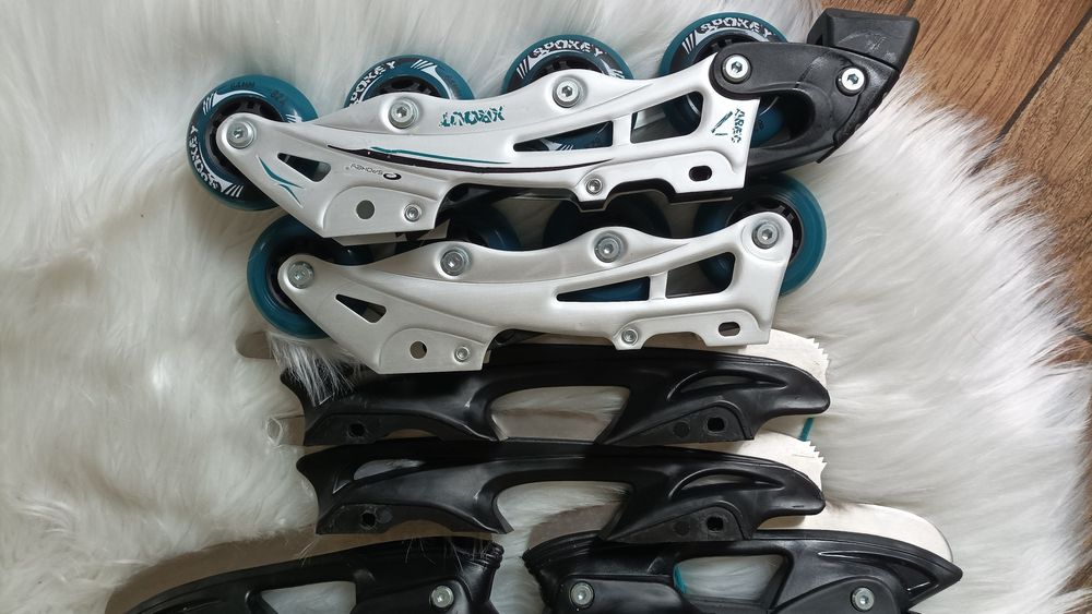 Łyżworolki rozmiar 30-33 3 wymienne płozy hokejowe+figurowe+ rolki