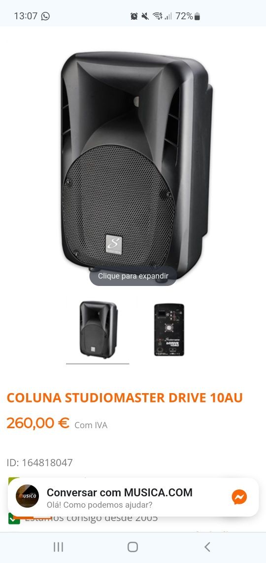 Colunas Studiomaster drive 10au