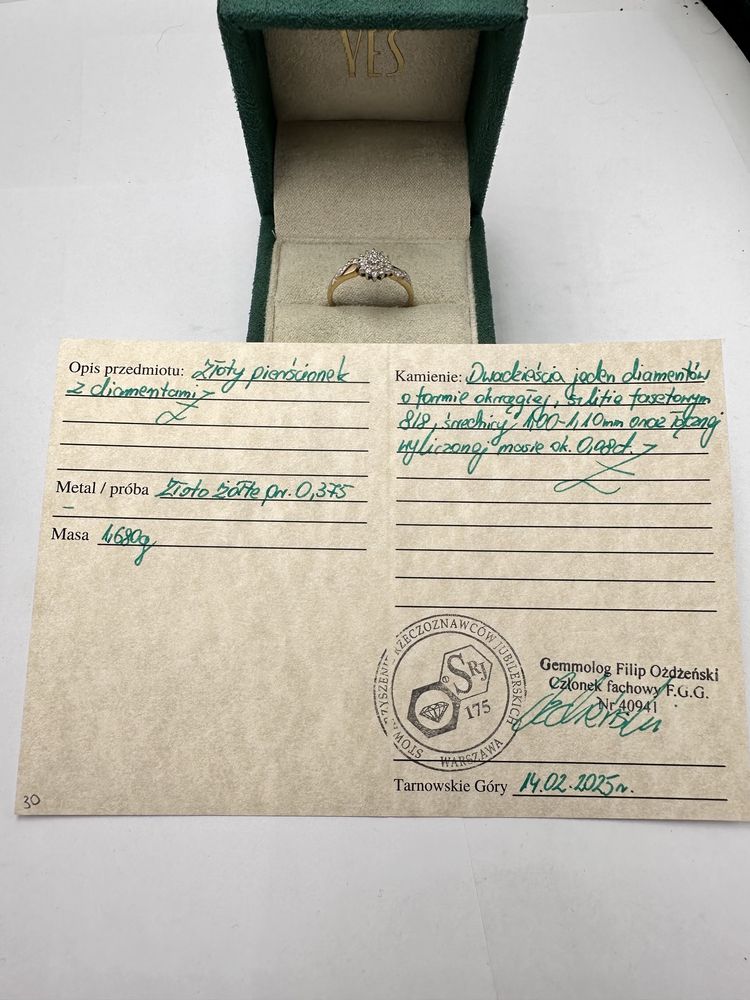 Złoty pierścionek z diamentami 0,08ct