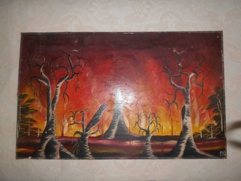 Grande pintura ORIGINAL assinada, representando uma "Queimada".