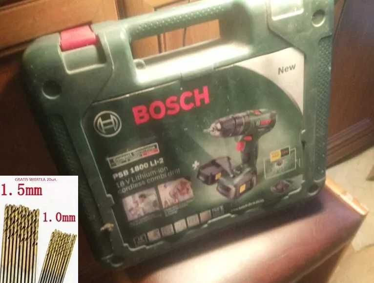 wkrętarka BOSCH 18V PSB 1800 LI-2 , 2 akumulatory , 20szt wiertła