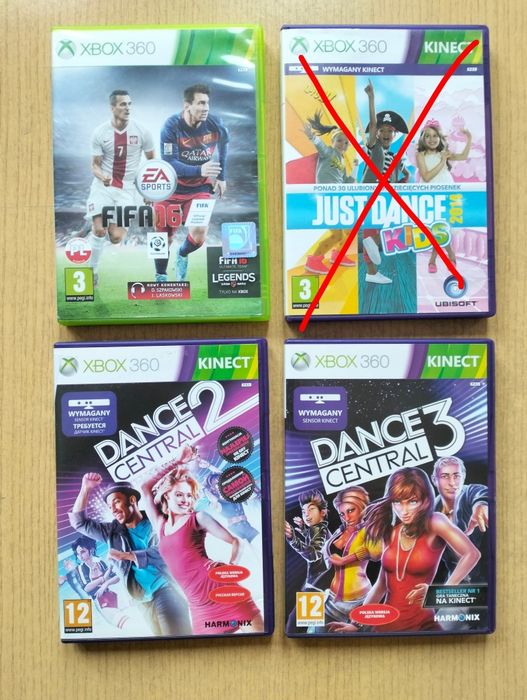 Gry na Xbox 360 na Kinect FIFA 16, DANCE CENTRAL 2 i 3, Kinect Sports