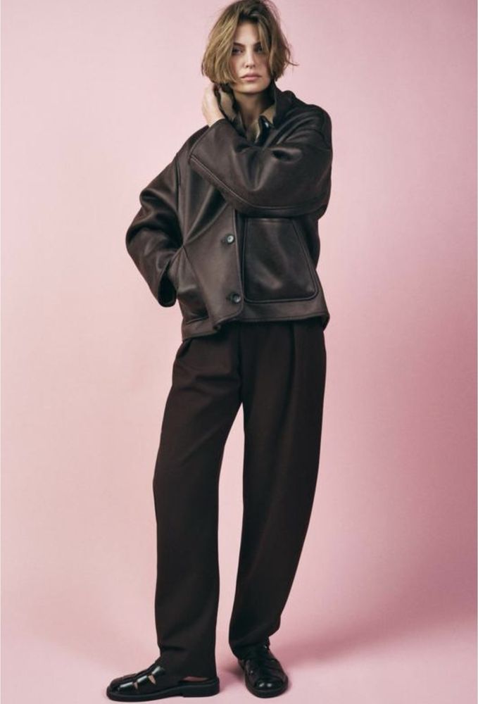 Коричнева дубленка zara, 3548/048, double faced jacket zara