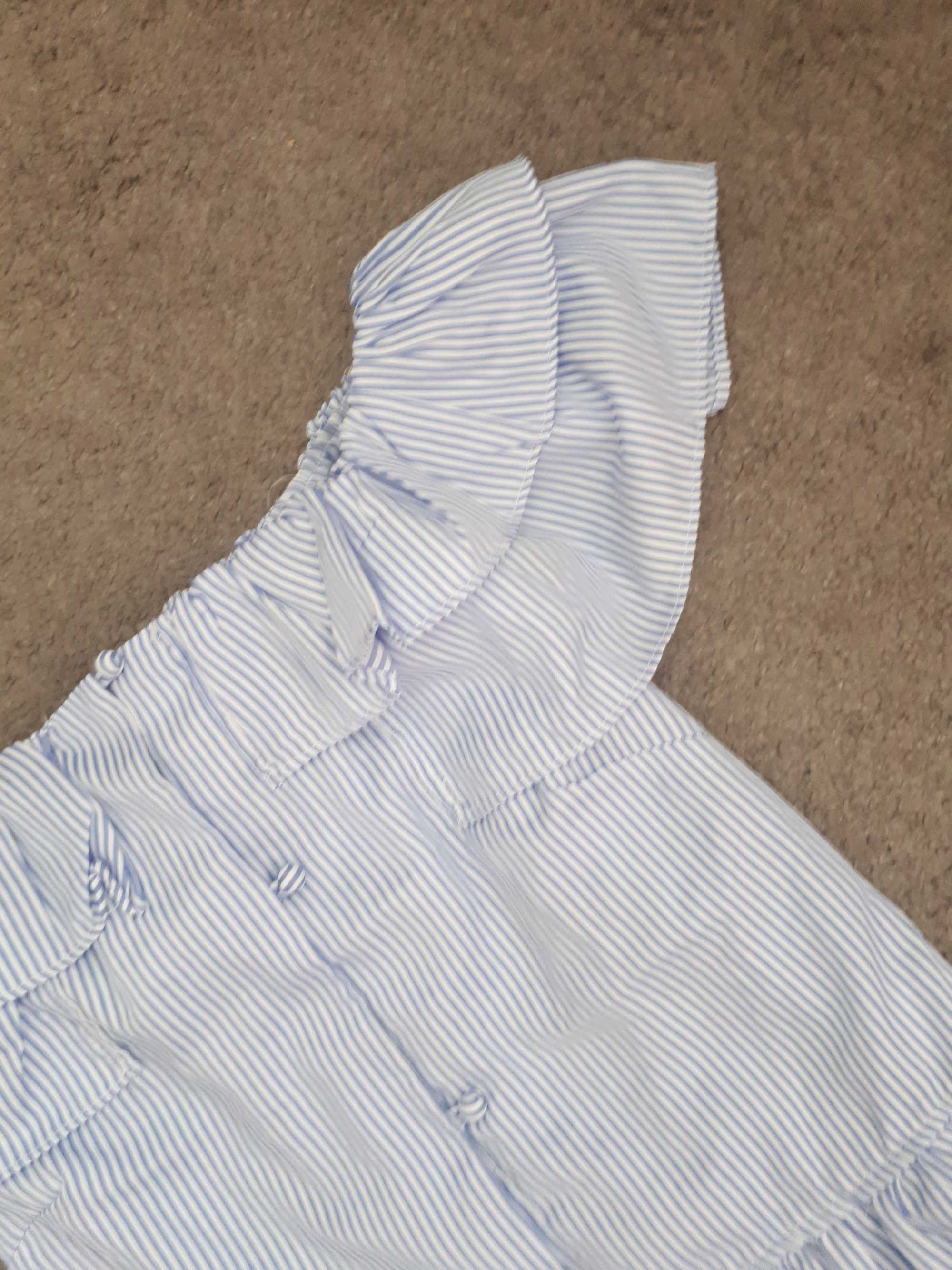 Piękna bluzka Zara hiszpanka 2w1 z falbankami w paski, odkryte ramiona