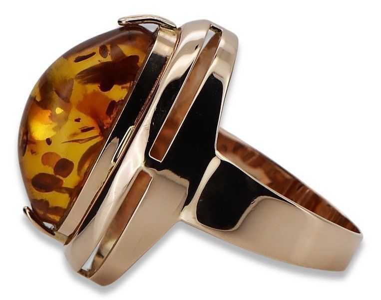 Pierścionek z różowego czerwonego 14k 585 złota z bursztynem vrab004 G