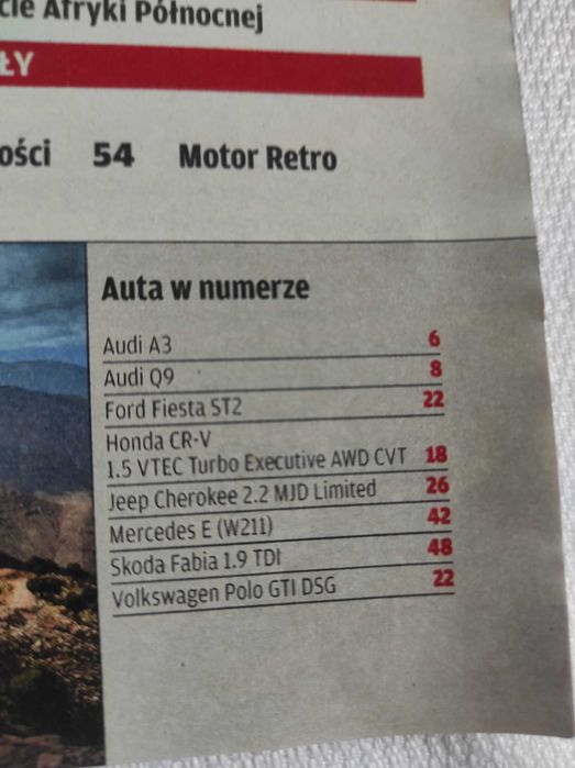 Czasopismo Motor WYSZUKAJ Auto 46/2017 A3 Fiesta CR-V Cherokee Fabia