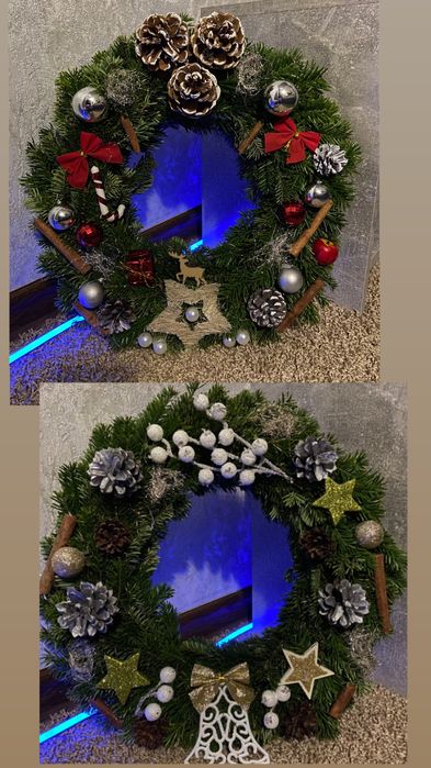 Різдвяний вінок, декор, ялинка, вінок з живої ялинки, підсвічник