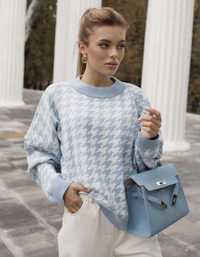 H&M błękitny owersizowy sweterek w pepitkę r.M
