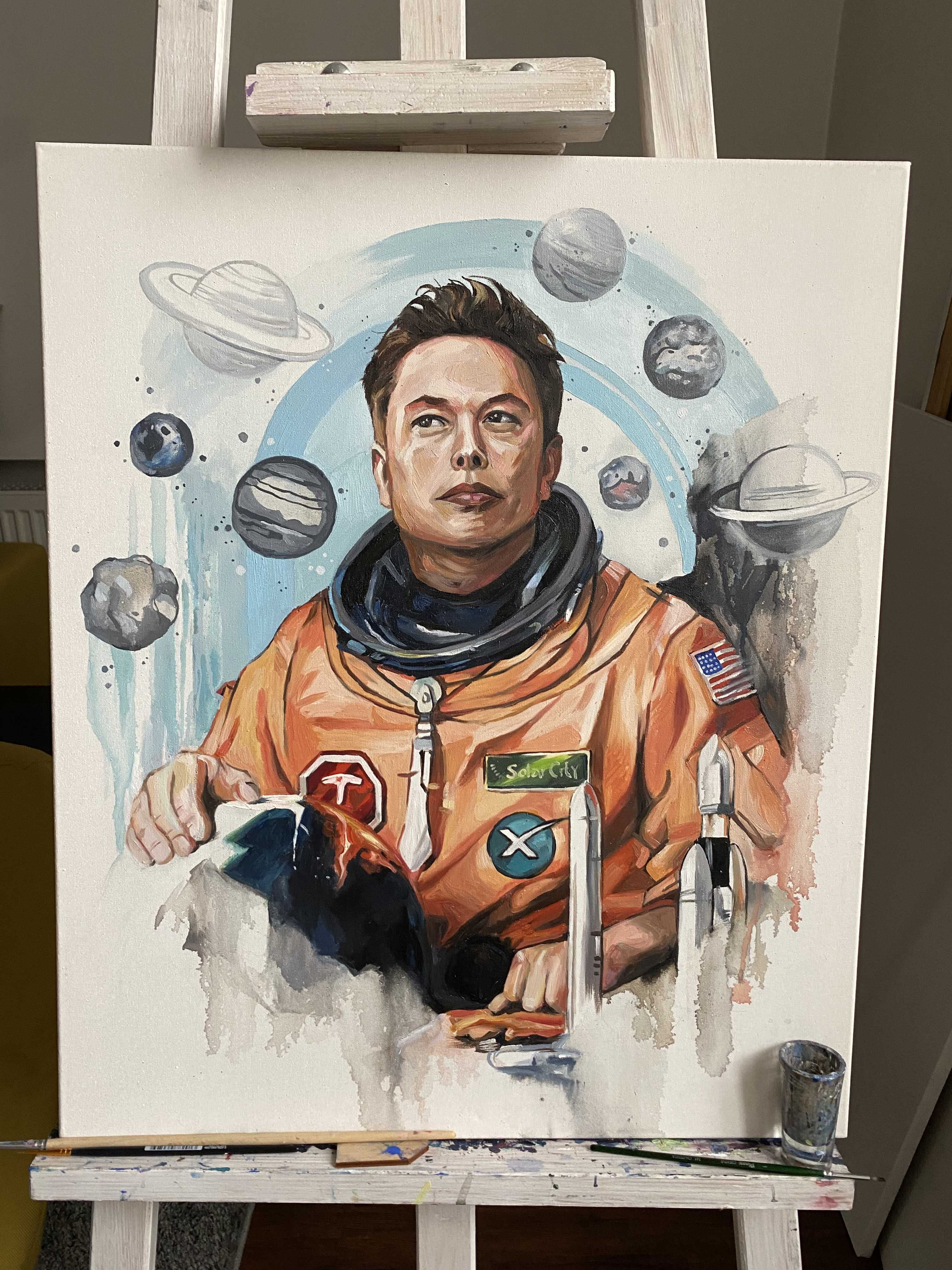 Obraz "Elon Musk", 50x70 cm, płótno/olej.