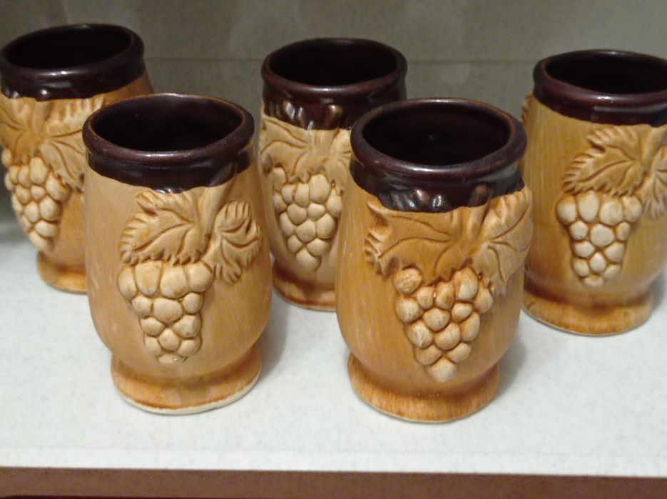 Горнятка бокали стакани глиняні поливяні глазуровані 5 шт